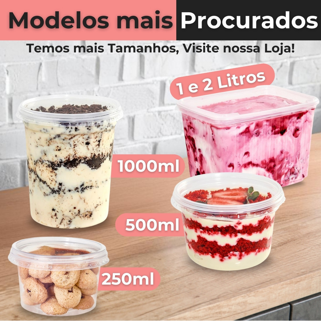 50 Embalagens Descartaveis de Plástico 350ml Bolo No Pote Salada de Frutas Bolachas - BP Potes — imagem 2 de 2