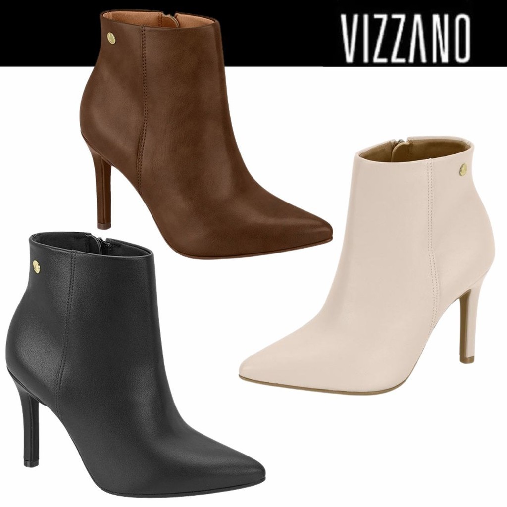 Bota Feminina Cano Curto Salto Alto Bico Fino Vizzano
