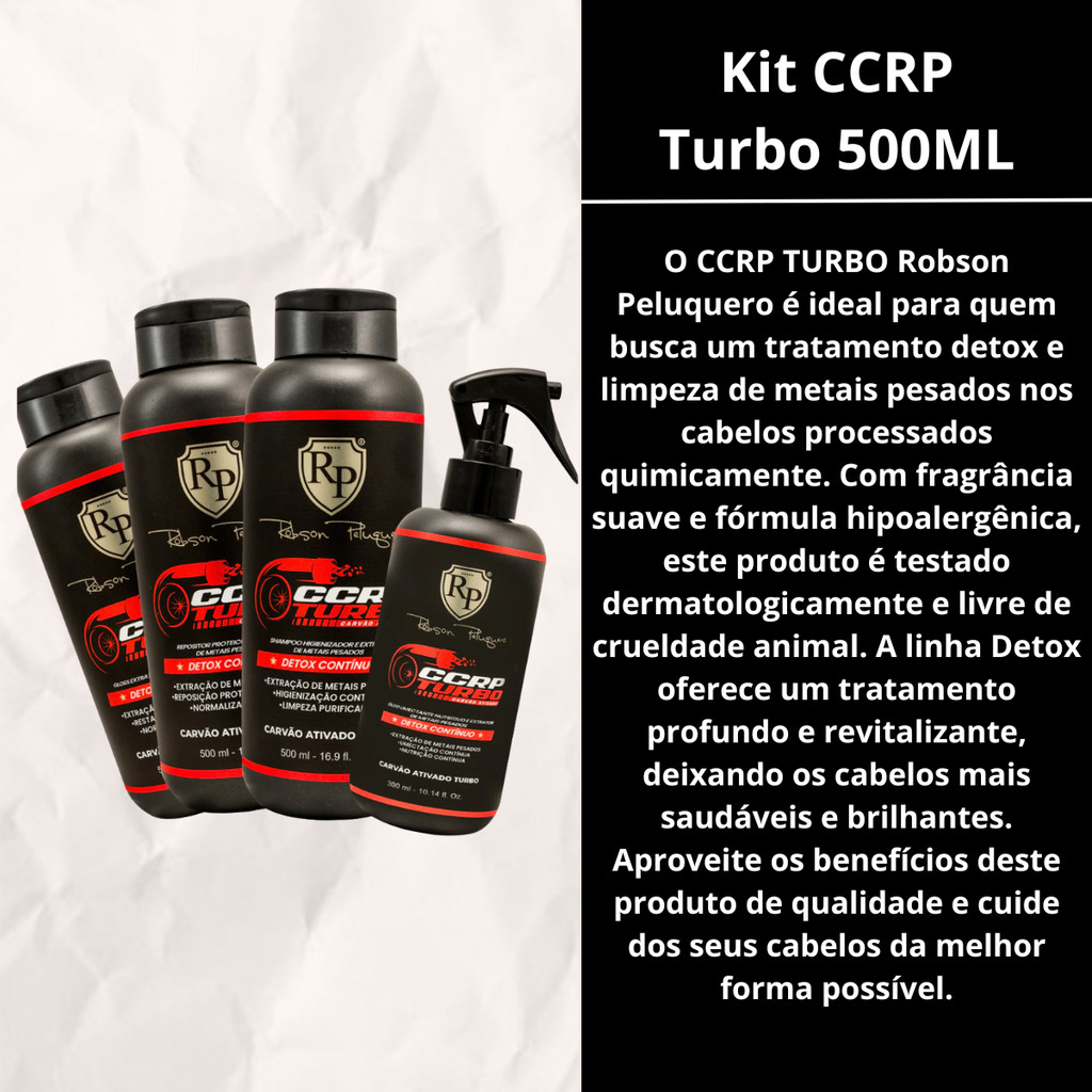 ROBSON PELUQUERO KIT 4 Produtos CCRP + Carvão Ativado TURBO 500 ML