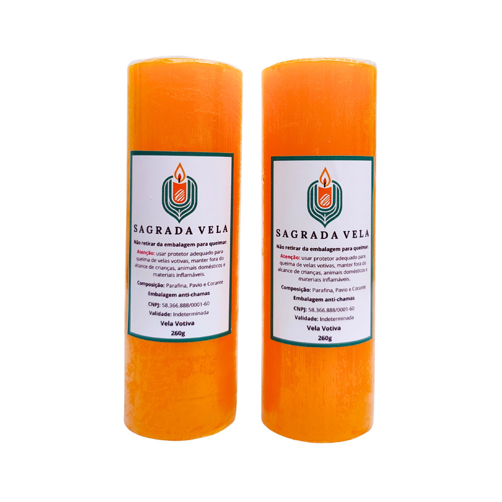KIT 2 VELAS VOTIVA 7 DIAS 260G SAGRADA VELA - (LARANJA)