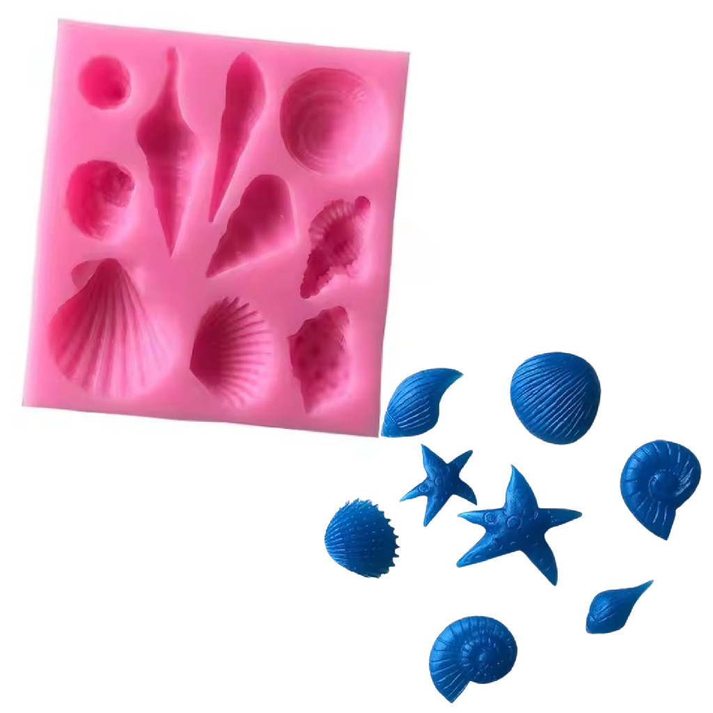 MOLDE SILICONE FUNDO MAR CONCHAS CARAMUJO PEROLA ESTRELA MAR