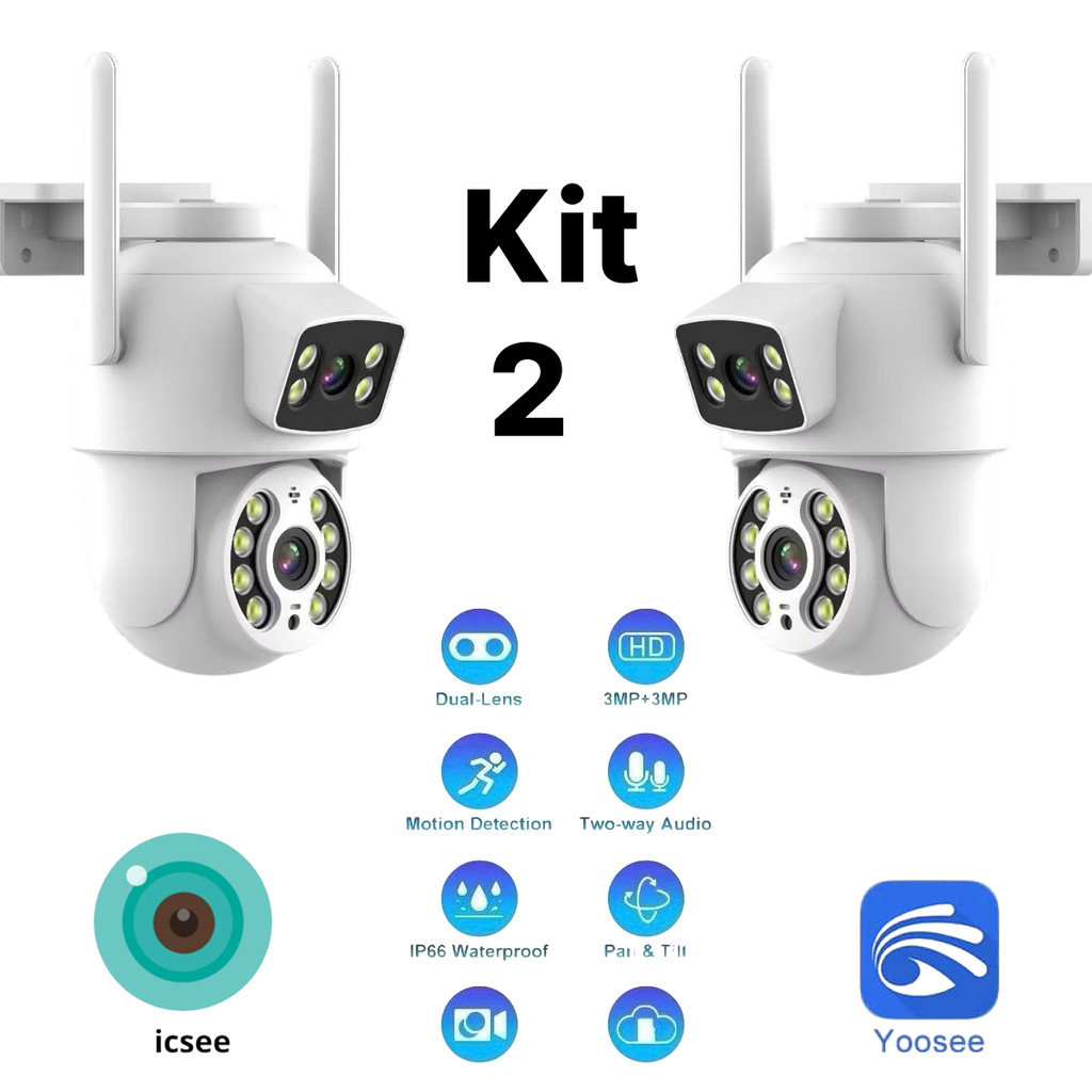 Kit 2 Câmera Dome IP Wireless PTZ de Dupla Lente Detecção de Humanos com IA Segurança Residencial
