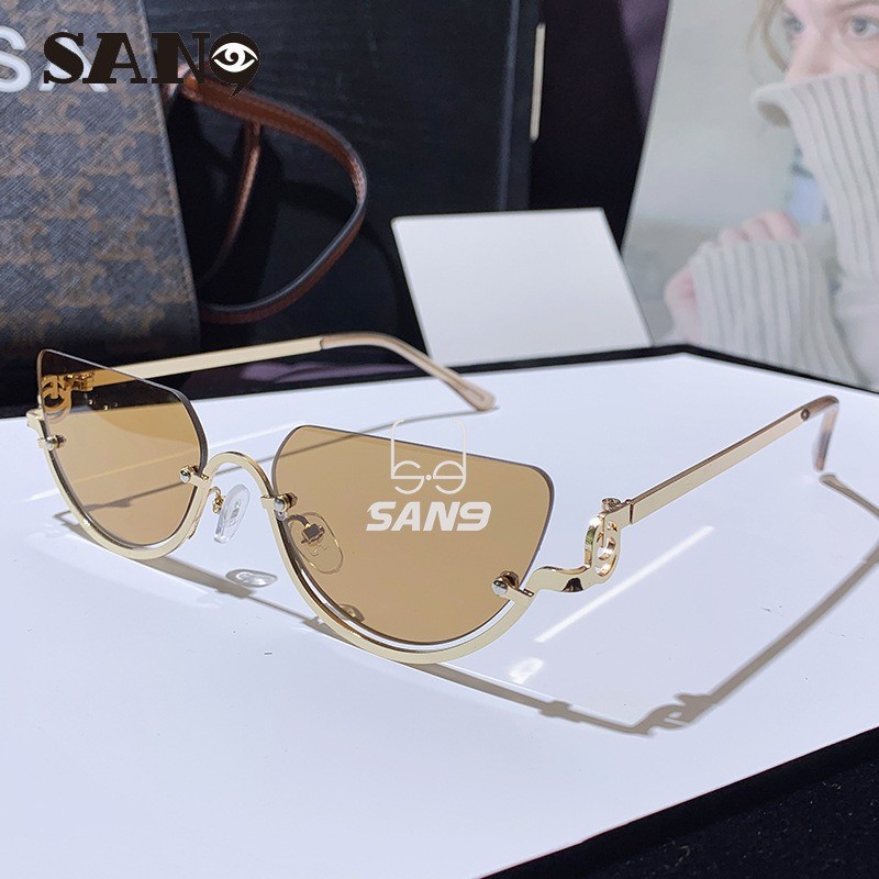 Óculos De Sol Femininos Europeus E Americanos Y2K Retrô Fashion Meia Armação De Metal Olho De Gato