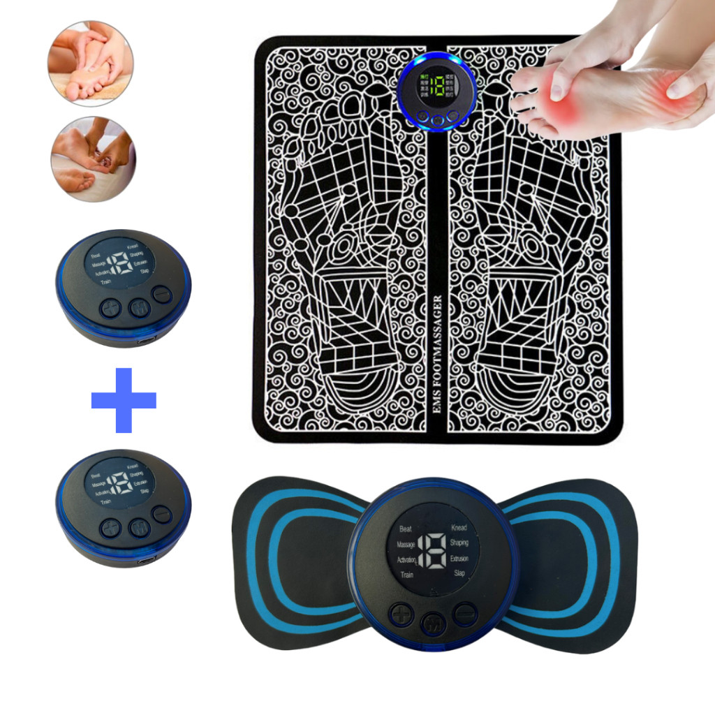 Kit Tapete Massageador Elétrico + Mini EMS para Dores nos Pés, Pernas, Coluna e Lombar