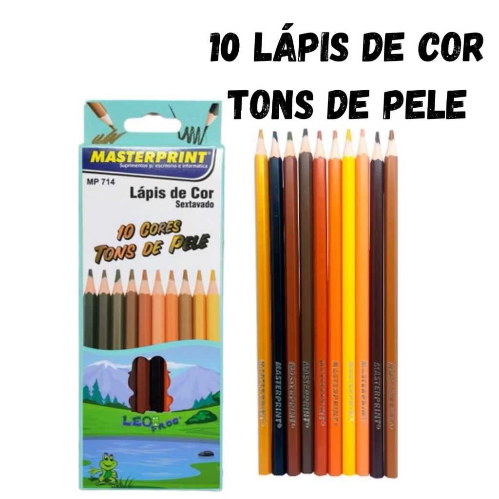 Lápis de Cor Tons de Pele 10 Cores Escolar Sextavado - Masterprint