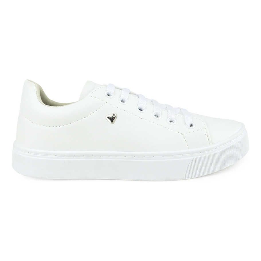 Tênis Feminino Flat Couro Sintético Casual Com Cadarço