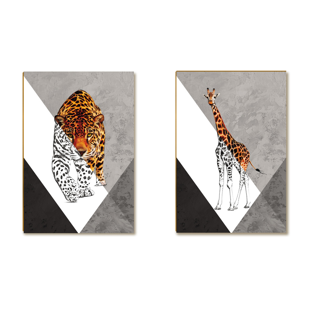 Kit 02 Placas MDF Girafa e Onça Decoração Quadro28,8x20,4