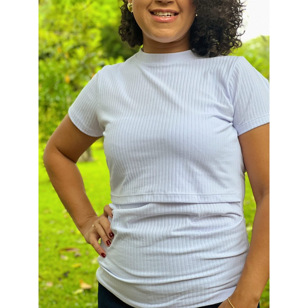 Blusa Gestante Amamentação Manga Curta Gola Alta Alice