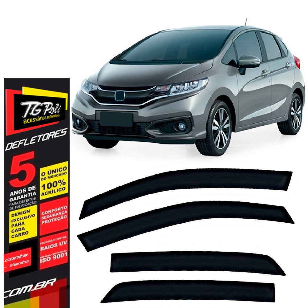 Calha de Chuva Honda Fit 2015 a 2021 4 portas TG Poli Defletor Portas Protetor Janelas Fumê em Oferta na Shopee