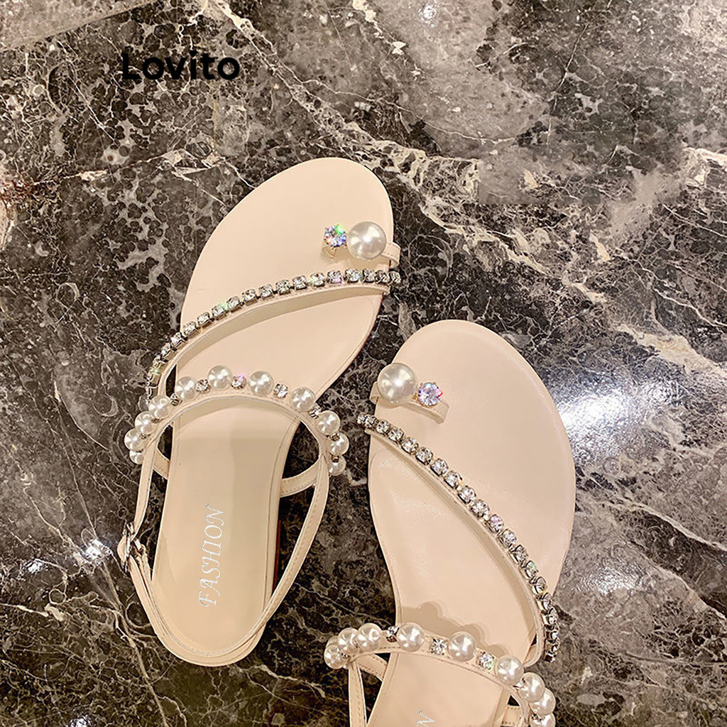 Lovito Sandálias Romanas Confortáveis Com Sola Plana E Corrente Lisa Casual Sandália Plana Para Mulheres LFA32428 - Women Shoes