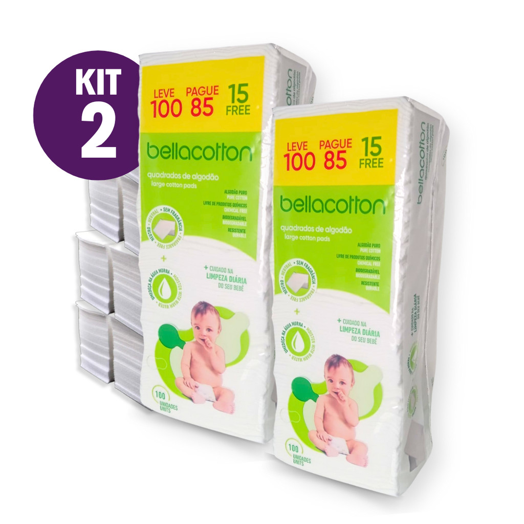 Algodão quadrado bebê bellacotton 200 unidades
