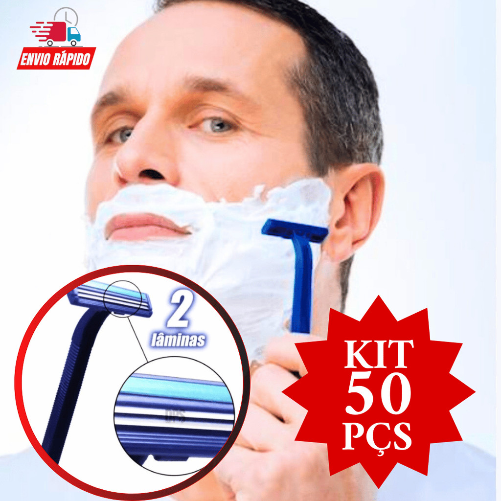 Prestobarba Descartavel  50 Peças Para Depilar Tatuagem Studio  Prestobarba  Com 2 Lâminas Barbearia Promoção