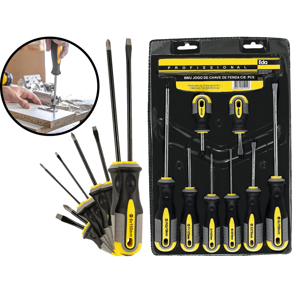 Conjunto Chaves De Fenda Phillips Universal Ponta Imantada Cabo Emborrachado 8 Peças Eda em Oferta na Shopee