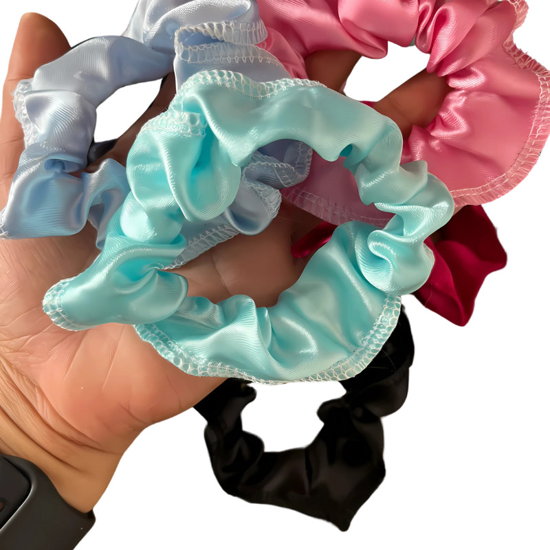 Kit Xuxa de Cetim Antifrizz Scrunchie de Cetim Xuxa de Seda para Cabelos Rabicó Elástico de Cabelo