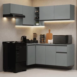 Armário de Cozinha Completa de Canto Suspenso 325cm Cinza Nice Madesa 05