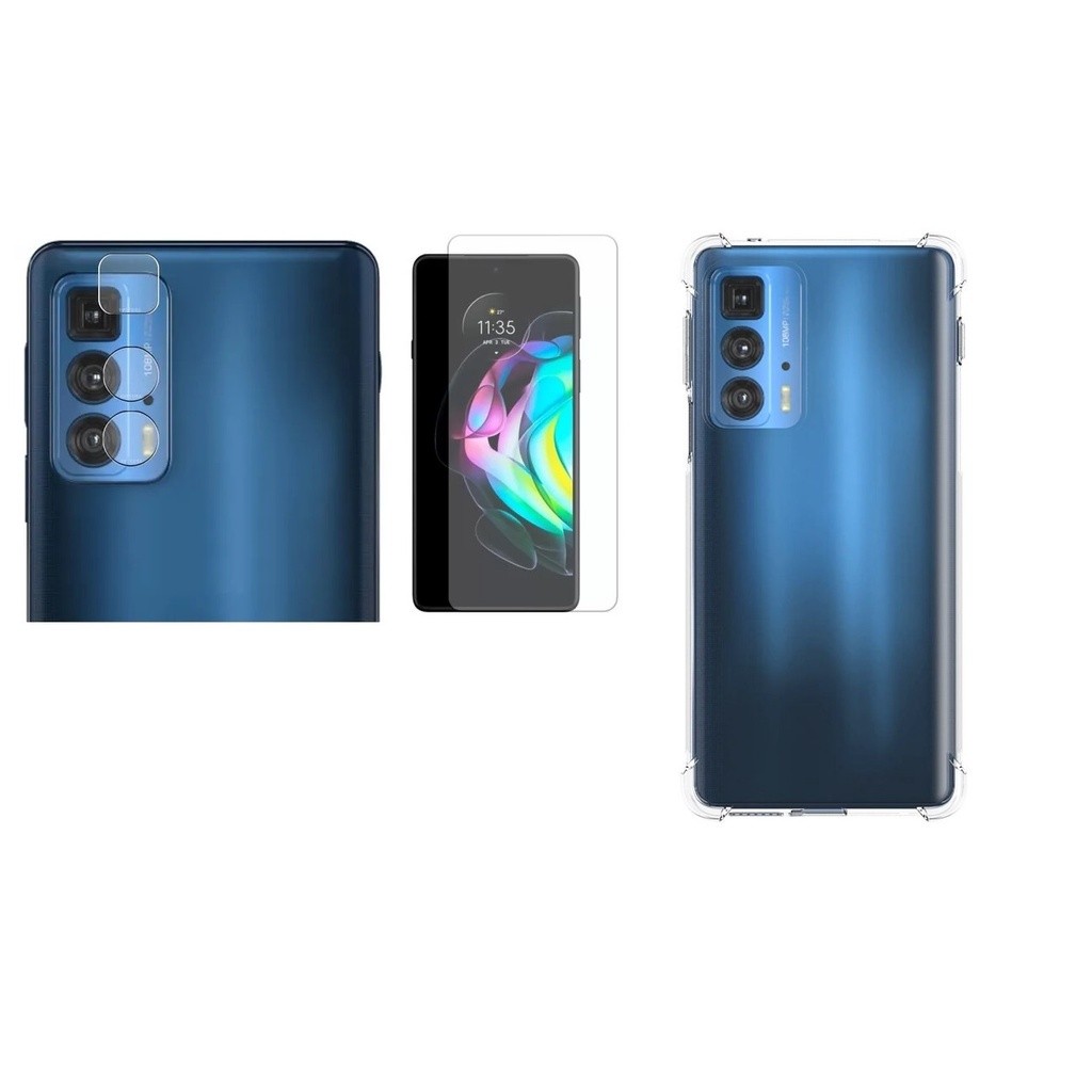 Kit Capa Reforçada + Película hydrogel Nano + Película Lente Câmera Motorola Moto Edge 20 Pro XT2153