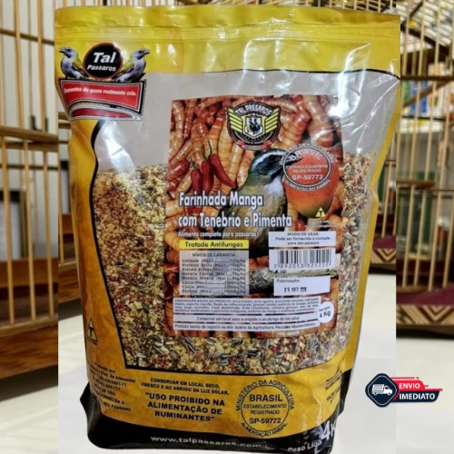 Ração FARINHADA MANGA Tenébrio Pimenta Trinca Ferro Pixarro Proteína 500g Tal Pássaros