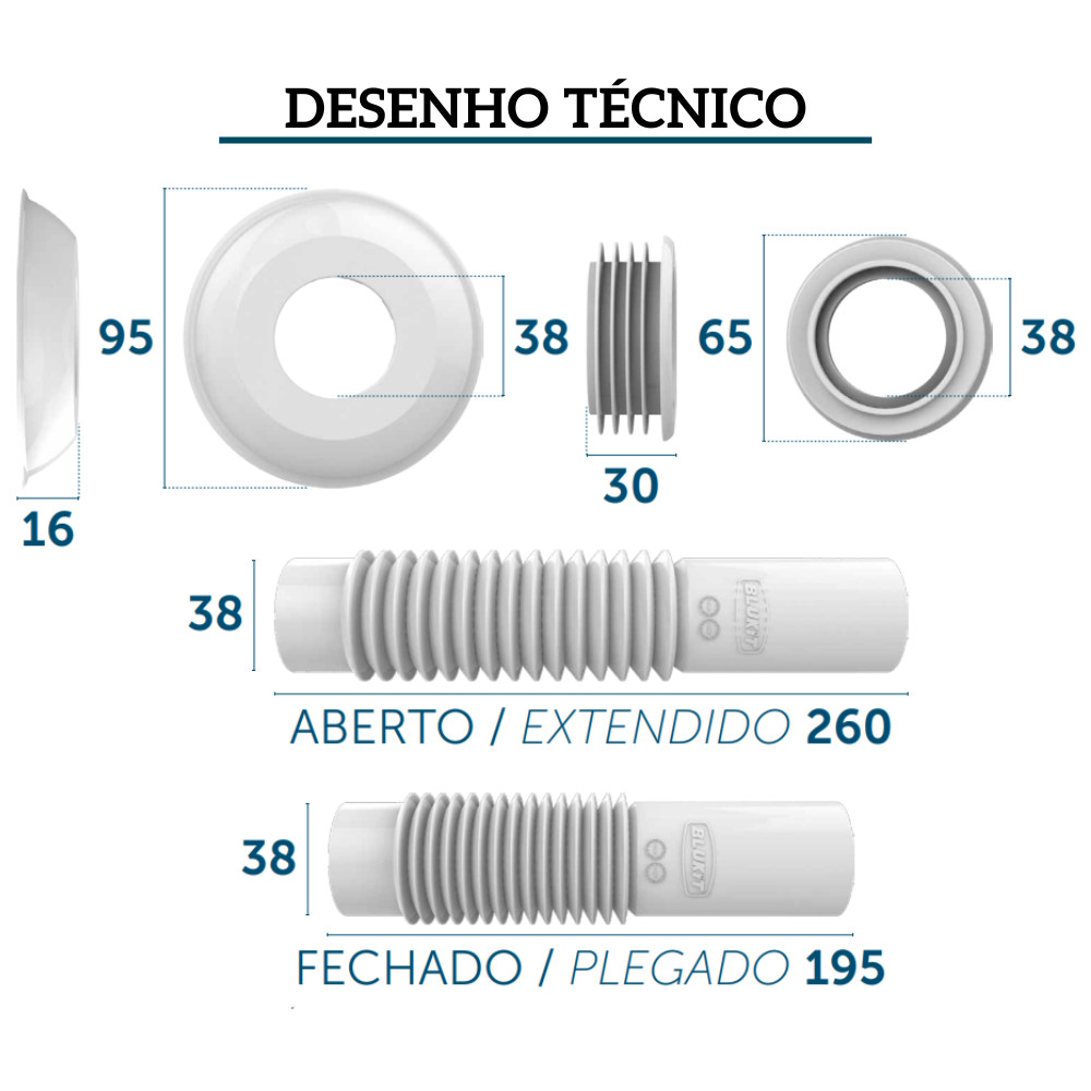 Tubo De Ligacao Ajustável Para Vaso Sanitário Preto Blukit — imagem 2 de 2