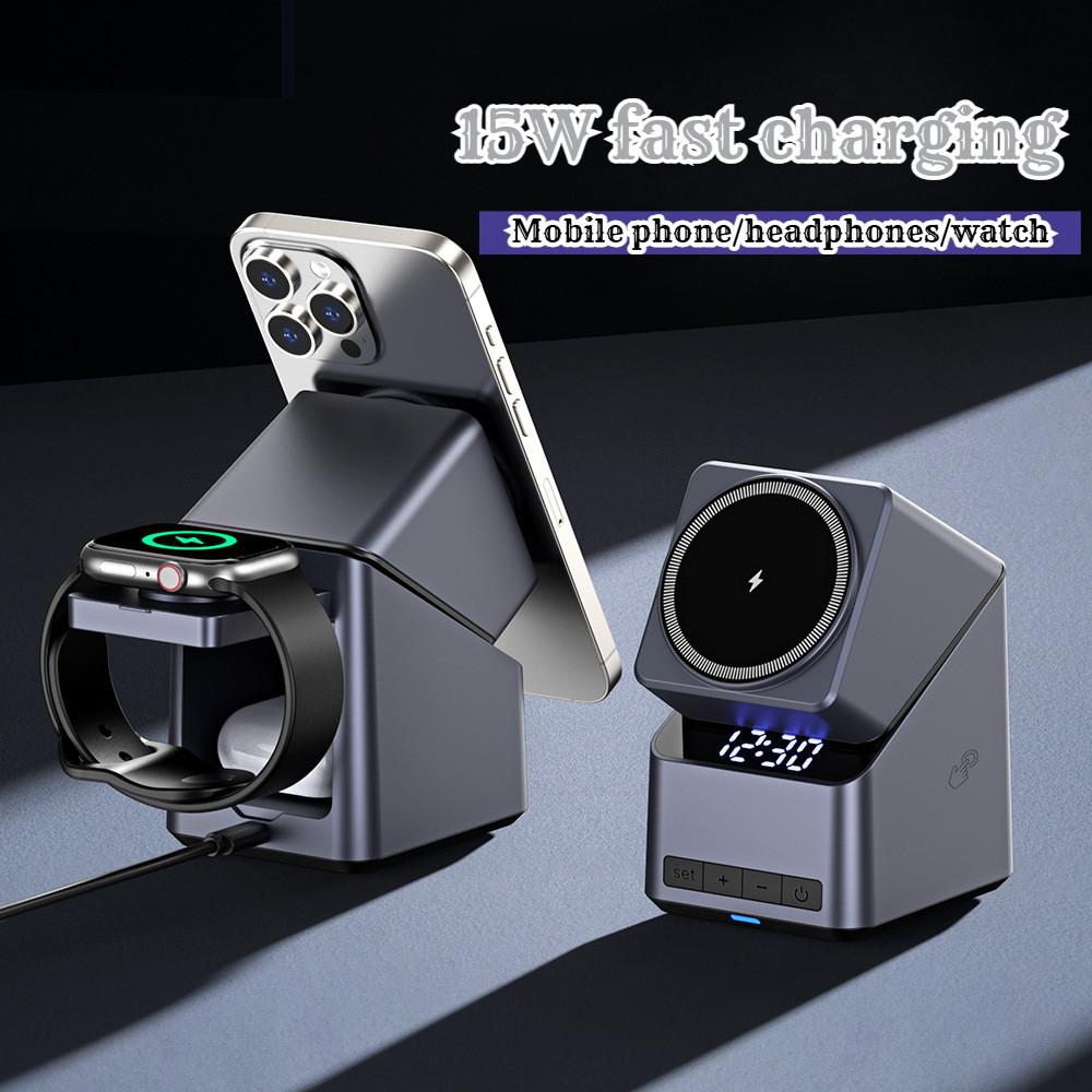 Carregador Sem Fio 4 Em 1 15W Com 180 ° Rotação Automática Para Carregamento Rápido De Telefone E Relógio