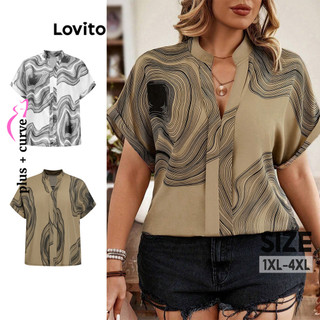 Lovito Blusa feminina plus size curva casual mármore Padrão LBL14370(Multicolorido) em Oferta na Shopee