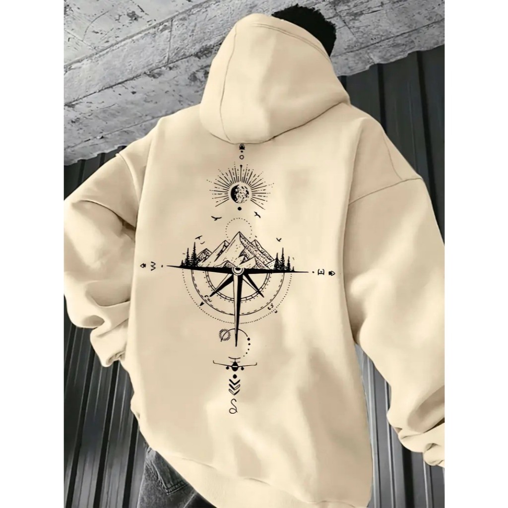 Moletom Canguru Bússola Streetwear Com Capuz E Bolso Casaco  Flanelado Unissex Blusa De Frio