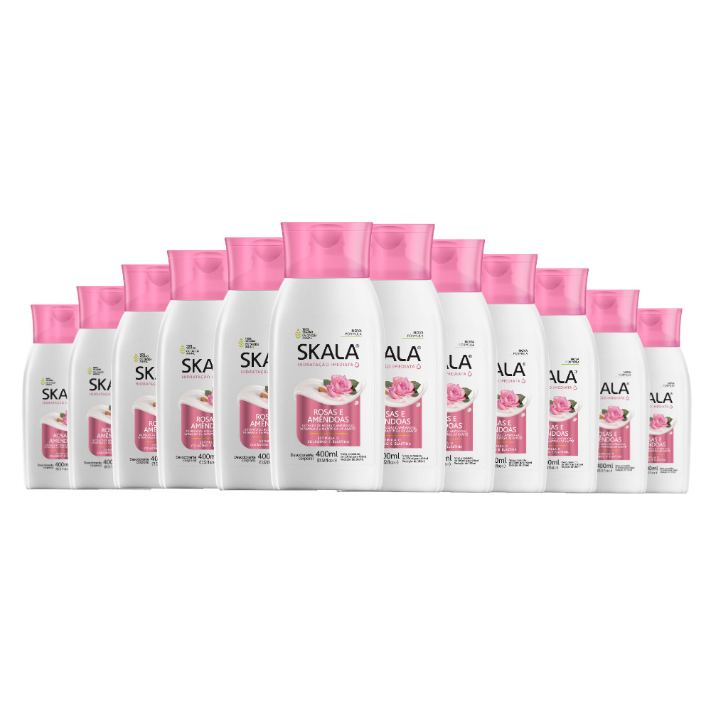 Kit 12 Loção Creme Hidratante Corporal Rosas Amêndoas Skala - Beauty