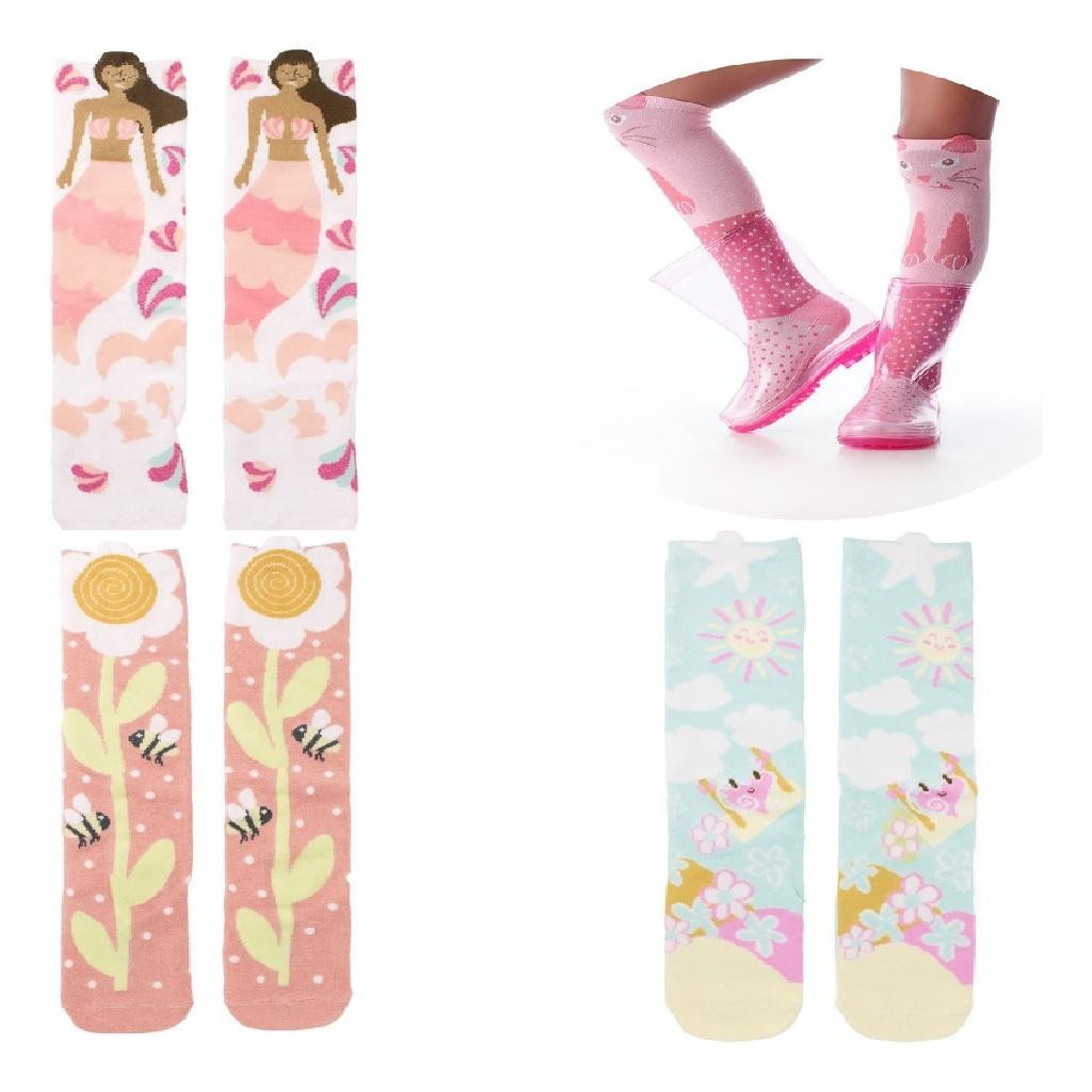 3 Pares Meia 3/4 Cano Alto galocha Infantil Menina Colorida Estampada Pimpolho em Oferta na Shopee