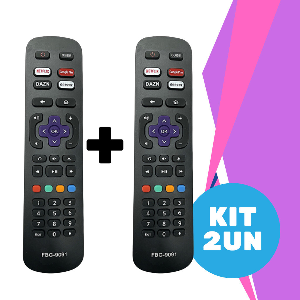 Kit2un Controle Remoto TV Smart AOC Roku Netflix GloboPlay DAZN Deezer