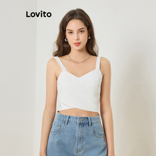 Lovito Regata casual simples com zíper de camada dupla para mulheres L83ED132