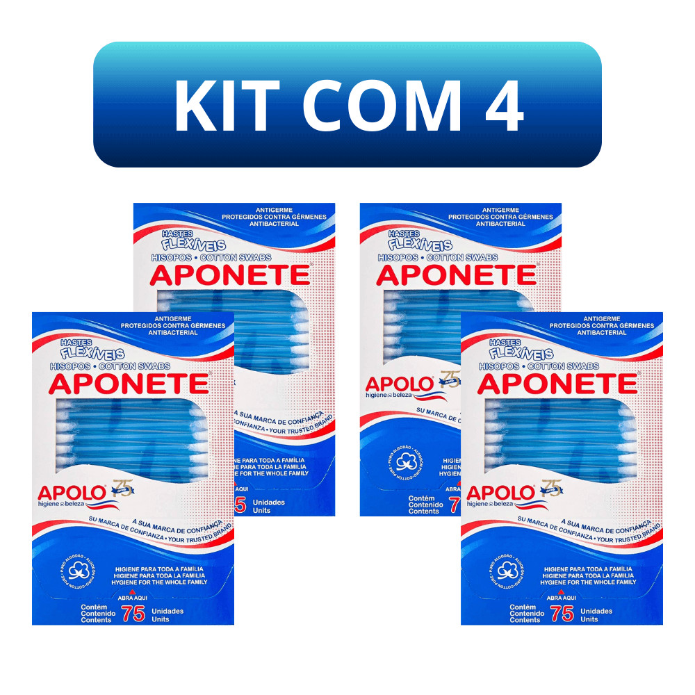 Kit Com 4 Hastes Flexíveis Apolo 75un – Cotonete de Algodão Resistência e Algodão Macio