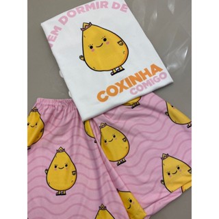 Pijama Short/Baby Doll Manga Curta Feminino Estampado Personagens Coxinha em Oferta na Shopee