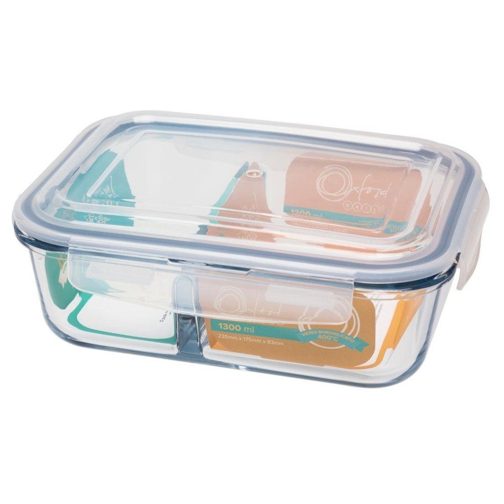 Pote Hermético De Vidro Retangular Com Divisórias 1,3 L - Oxford em Oferta na Shopee