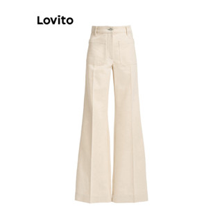 Lovito Casual Calça Feminina Lisa com Bolso L71ED107 (Preto/Damasco)