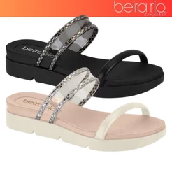 Sandália Tamanco Feminina Beira Rio Tira Transparente Strass Pedraria Conforto