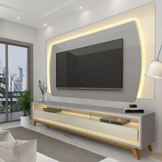 Rack com Painel Para TV até 75 Polegadas com LED 220cm Elegance Yescasa 100% MDF Cinza/Off White em Oferta na Shopee