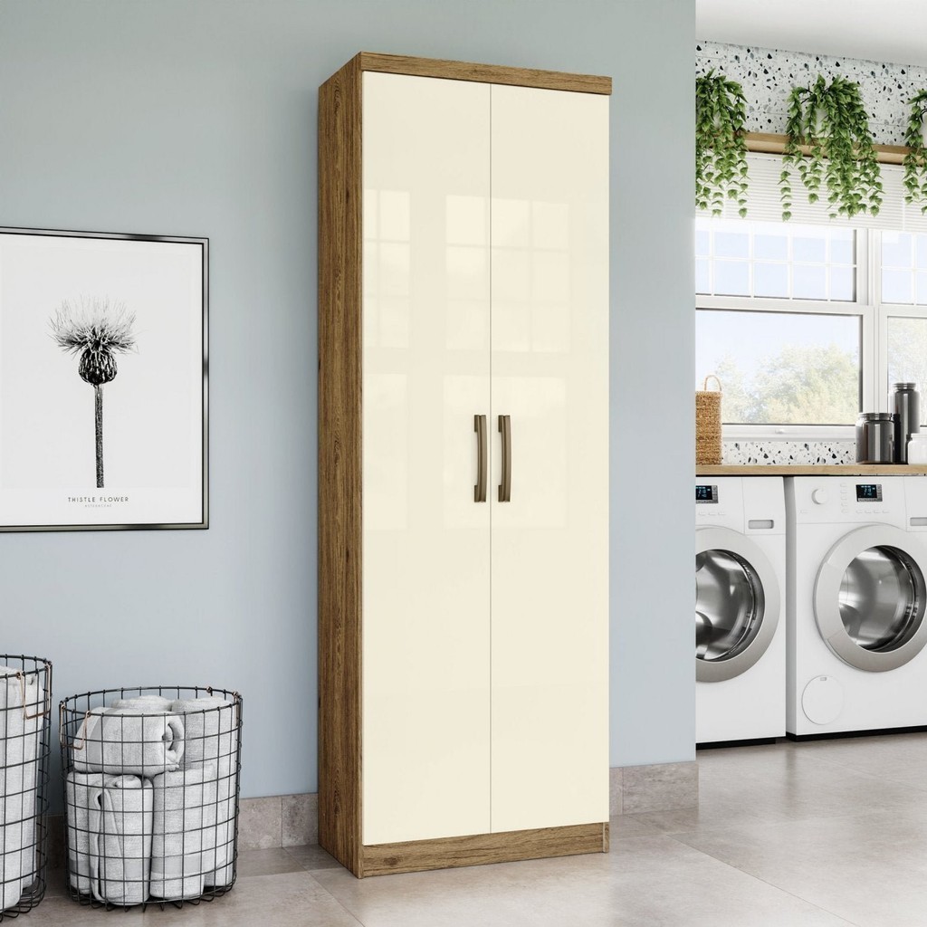 Armário Multiuso 2 Portas 6 Prateleiras Happy Espresso Móveis Rústico/Off White - Home & Living