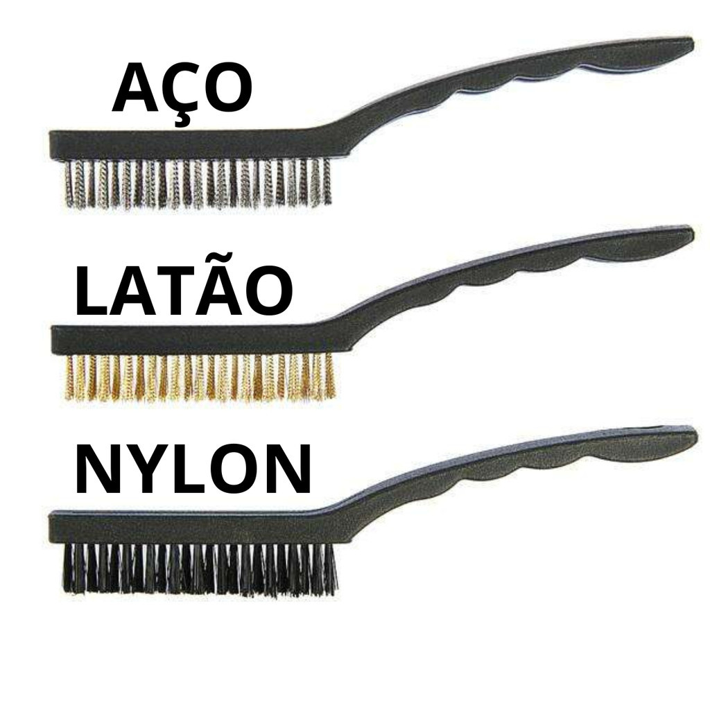 Kit 3 Escovas De Cerdas De Aço Nylon E Latão Profissional