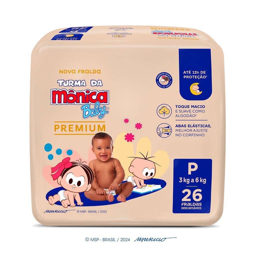 Fralda Turma da Mônica Baby Premium Jumbo P com 26un em Oferta na Shopee