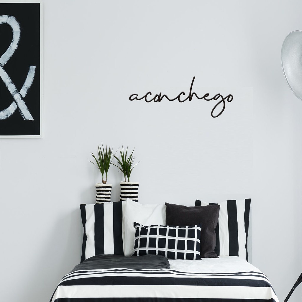 Frase De Parede Aconchego Lettering Minimalista Letras  Palavras Mdf Preto Decorativo Casa Sala Quarto