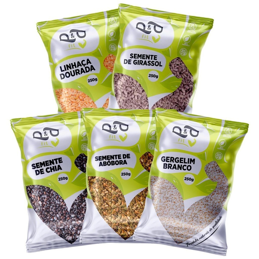 Combo Semente Chia Girassol Linhaça Abobora e Gergelim - P&P