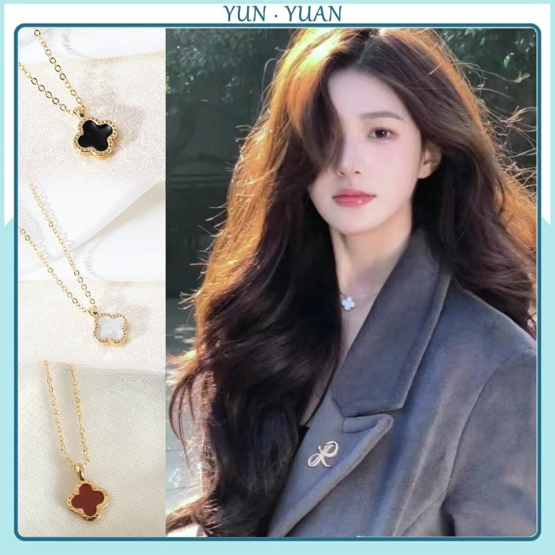 [YUNYUAN Alta Qualidade] S925 Material Prata Folheado A Ouro Colar De Quatro Folhas De Trevo Cadeia De Clavícula Estilo Coreano Feminino Para Colocar Um Fim Baixa