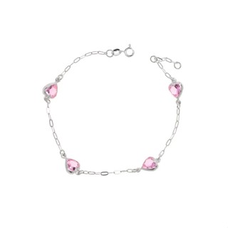 Pulseira prata 925 feminina coração Rosa