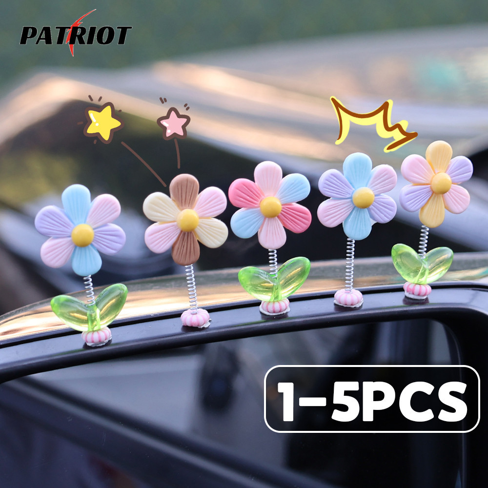 1-5pcs Decoração Do Painel De Flores Rainbow Flower-Lucky , Girassol Com Folhas-Engraçado , Fofo , Multicolor-Ornamentos Interiores Femininos Para Carros-Center Console Shaking Decor