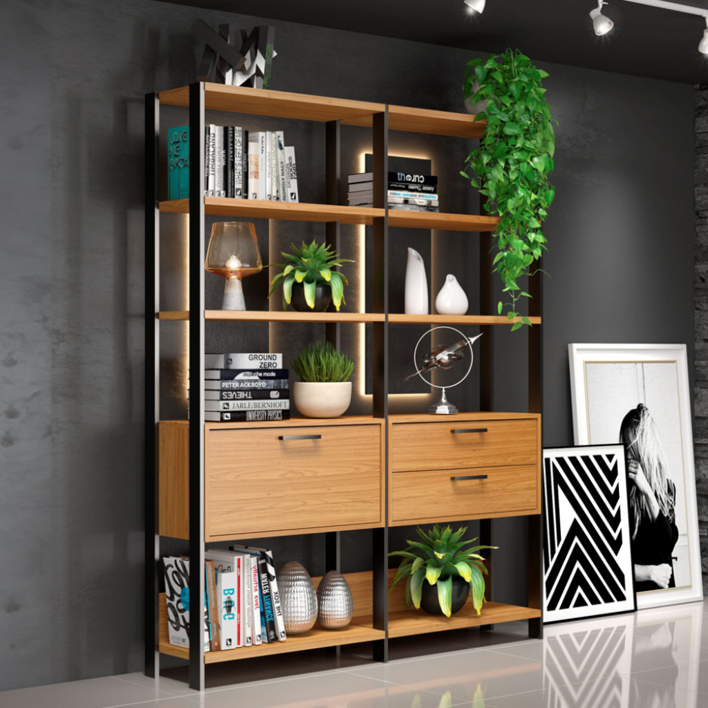 Estante para Livros 2 Gavetas 1 Porta Industrial em Oferta na Shopee