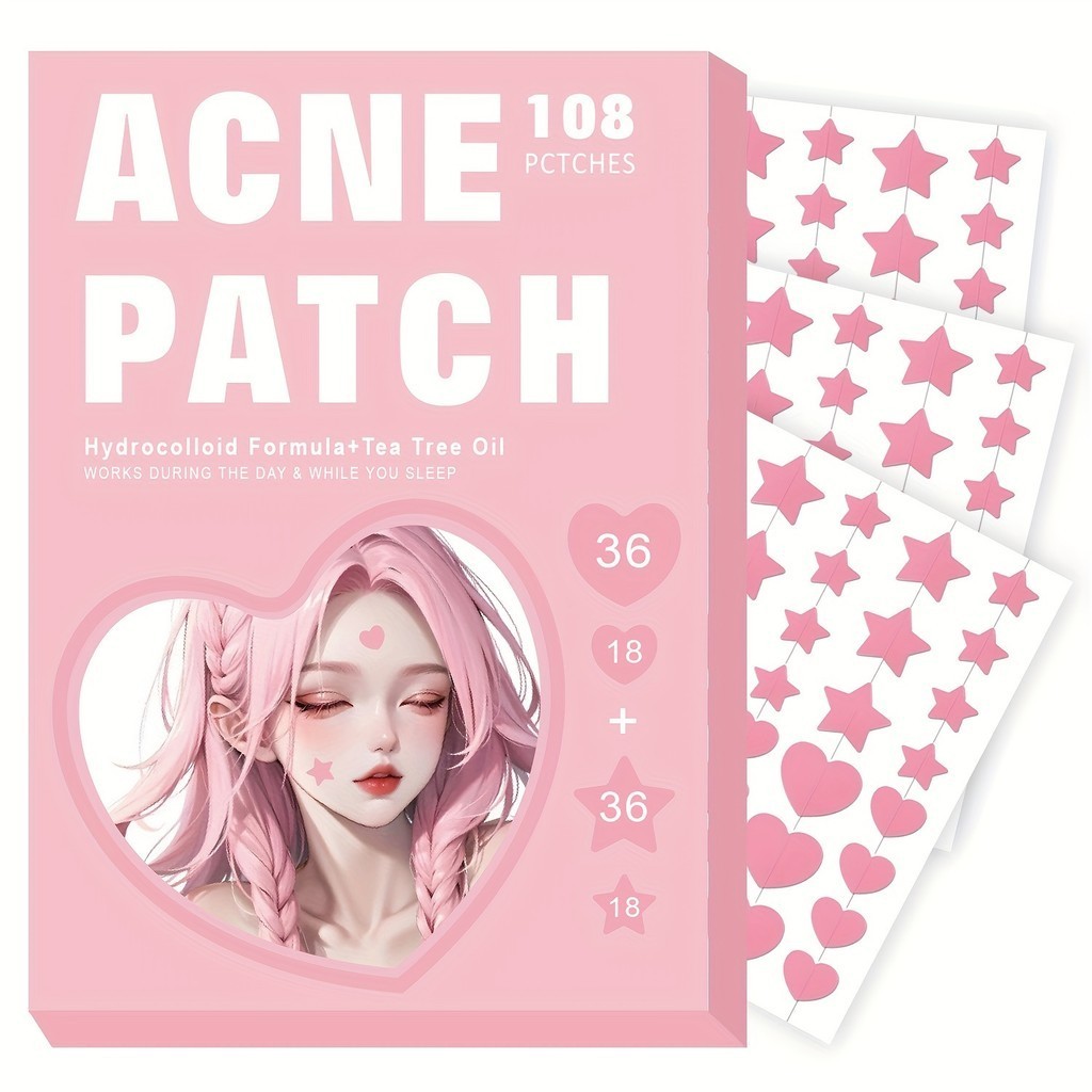 108pcs Acne Patch Pimple Patch, Coração Rosa & Estrela Em Forma De Acne Absorvendo Capa Patch, Patches De Acne Hidrocolóide Para Rosto Zit Patch Pontos De Acne