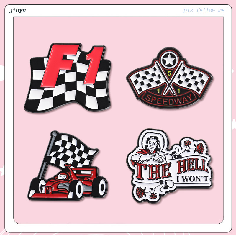 Fórmula Racing F1 Chequered Flag Pin Broche De Bandeira Champion Carro Crachá Brochá Lapela Texto Criativo O Inferno I Won ′ T Raceway Jóias Presentes
