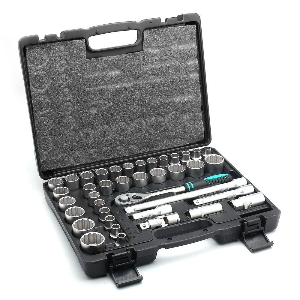 Jogo de Soquetes Estriados de 1/2 Pol. com 39 Peças e Maleta em Oferta na Shopee
