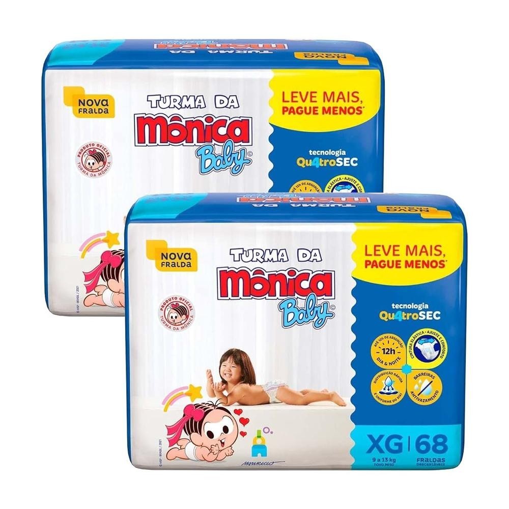 Kit 2 und Fralda Infantil Turma da Mônica Giga Tamanho XG 68 Unidades em Oferta na Shopee