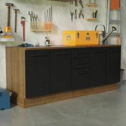 Kit com 2 Balcões Multiuso 4 Portas 3 Gavetas Rustic/Preto Agata Madesa