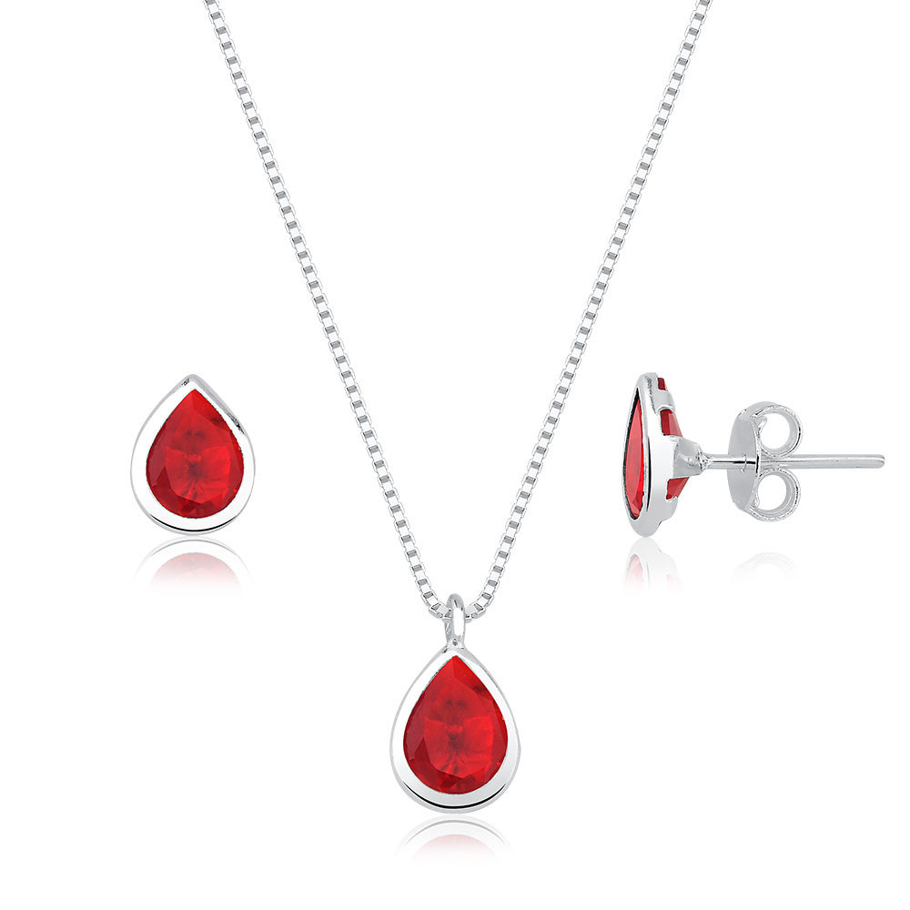 Conjunto Colar e Brincos Gota em Cravação Inglesa Prata 925 - Fashion Accessories